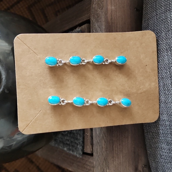 Stunning NWOT Native American Navajo Turquoise 4 Stone Dangle Earrings 🩵🎁❤️ - Picture 2 of 12